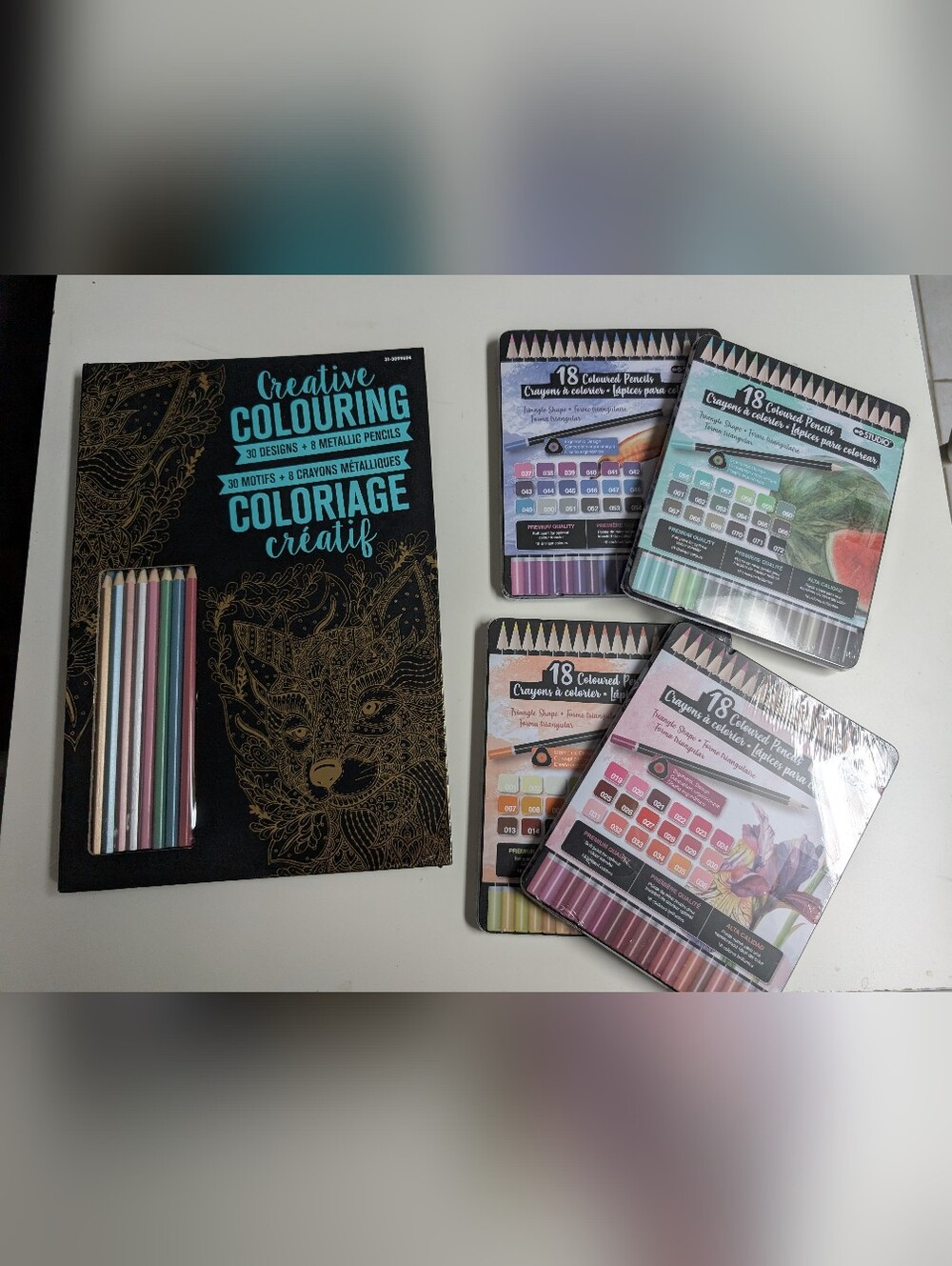 Creative Colouring Book with Colored Pencil Sets - Black & Teal